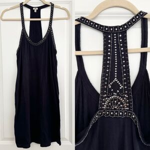 Embellished Navy Blue Sleeveless Beaded & Sequin Summer Dress
